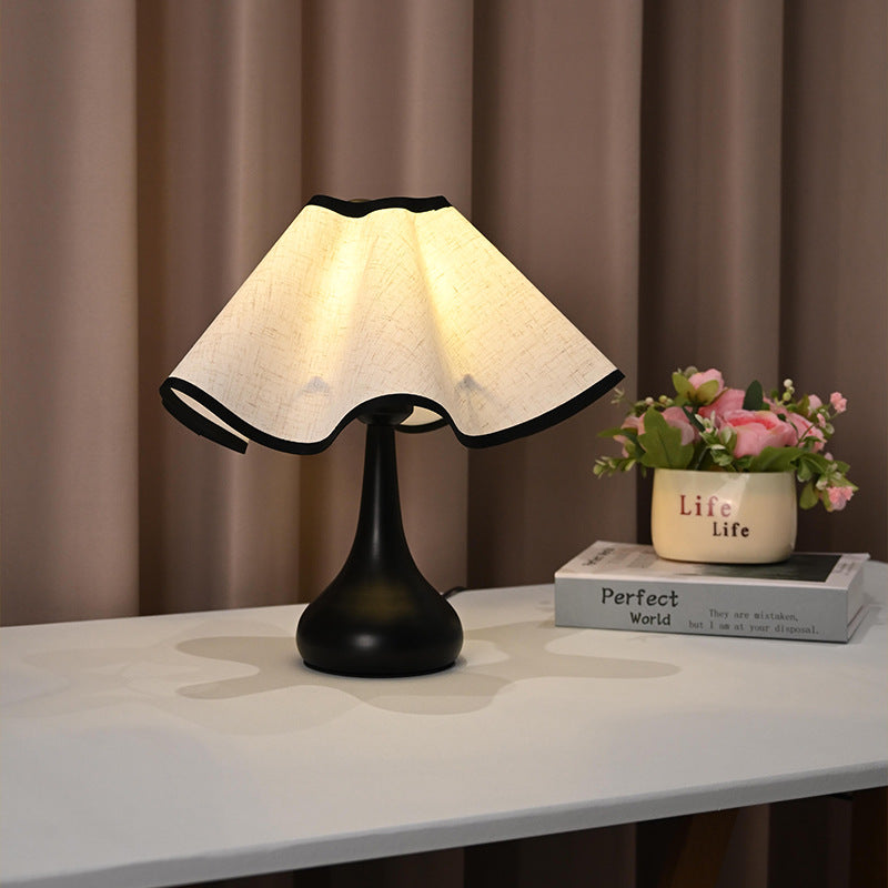 Elegant ruffled fabric shade nightstand lamp