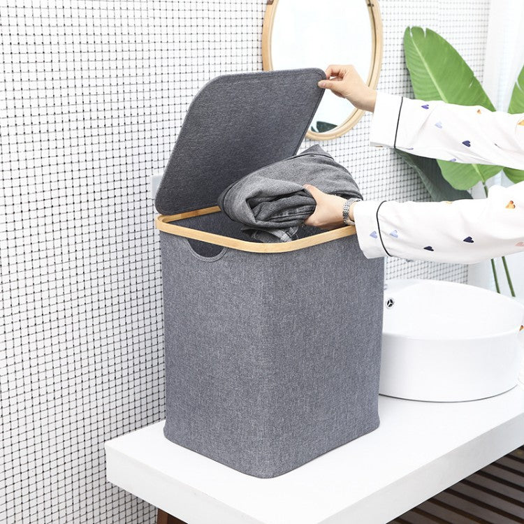 Storage basket with wooden frame
