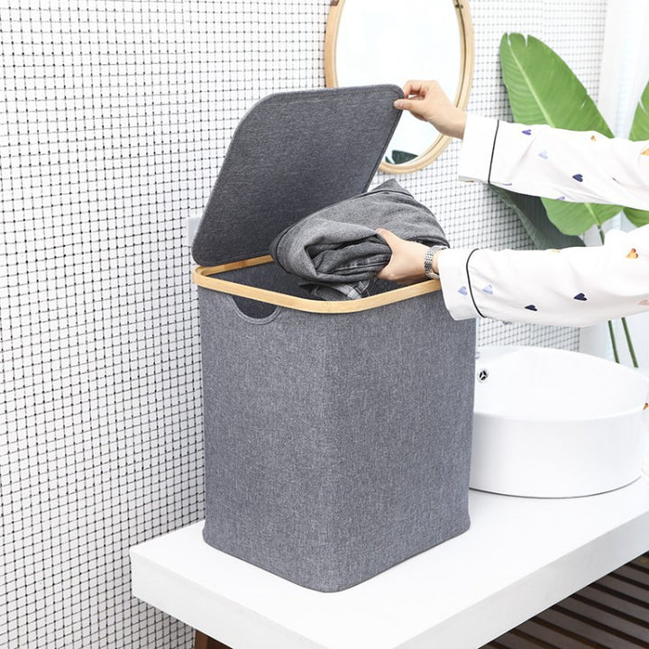 Storage basket with wooden frame