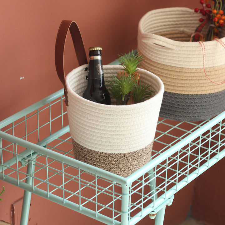 Decorative basket with leather handle