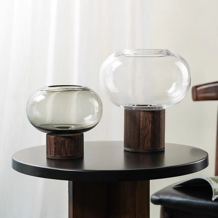Decorative Glass Bowl with Wooden Base