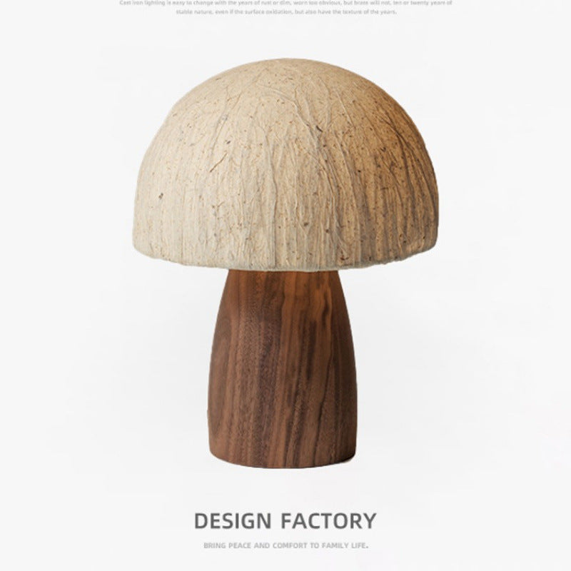 Artistic table lamp with natural wood base