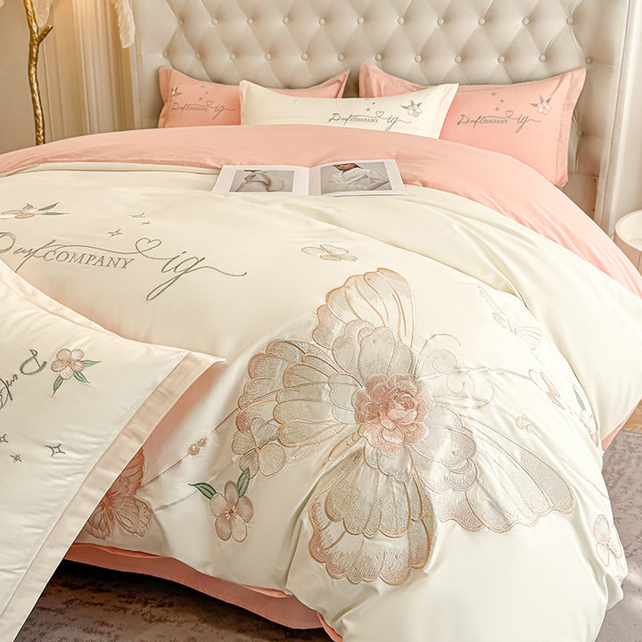 Embroidered Floral Duvet Cover Set