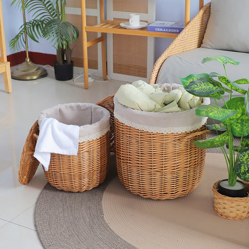 Braided laundry basket with removable fabric lid