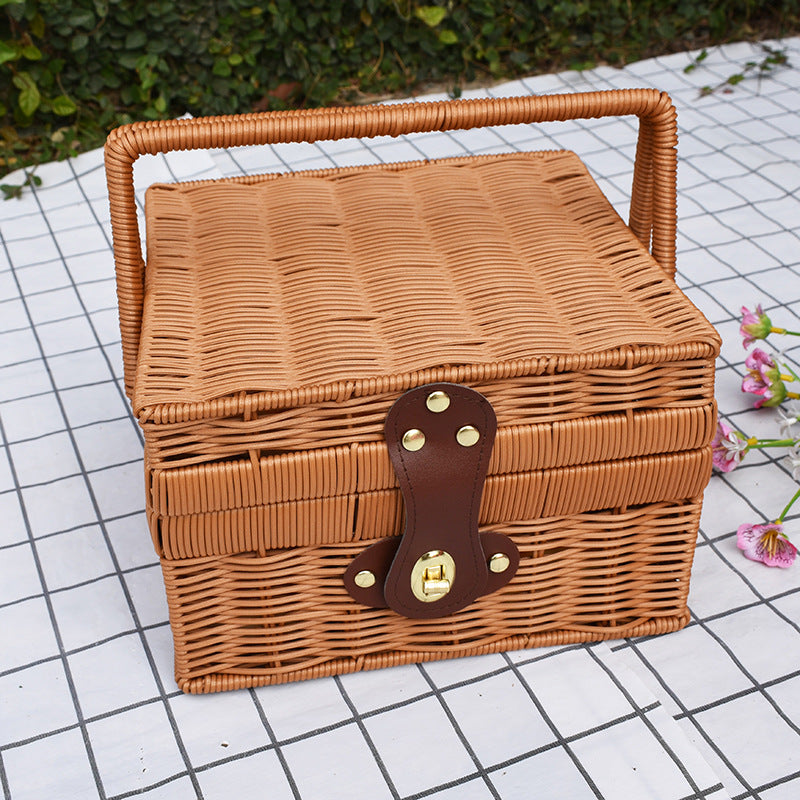 Handcrafted Woven Picnic Basket with Leather Closure