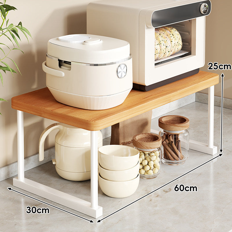 Countertop Appliance Riser Shelf with Wood-Top and Metal Frame
