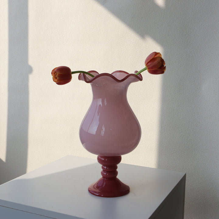 Handblown Ruffled Glass Decorative Vase