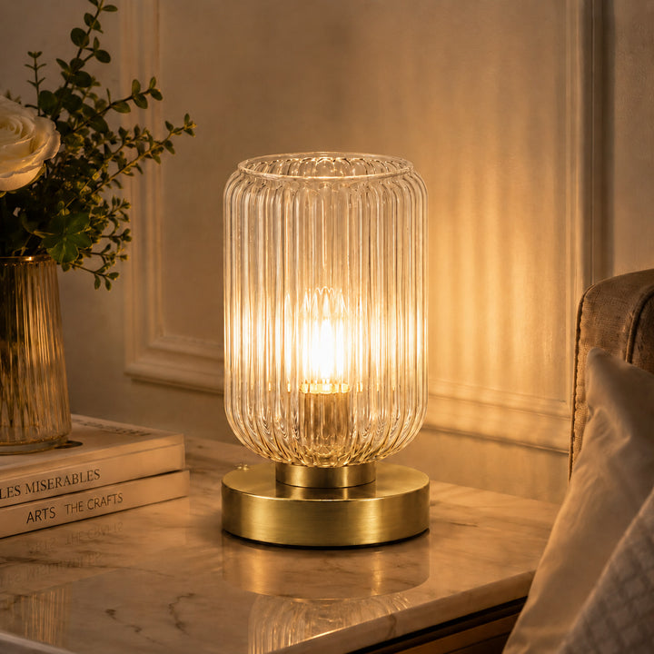 Vintage Glass Table Lamp with Gold Base