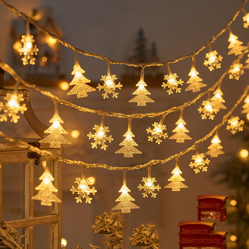 Christmas tree and snowflake LED lights string battery-operated acrylic ornament garland