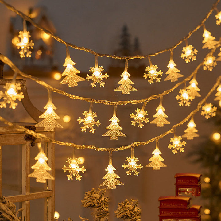 Christmas tree and snowflake LED lights string battery-operated acrylic ornament garland