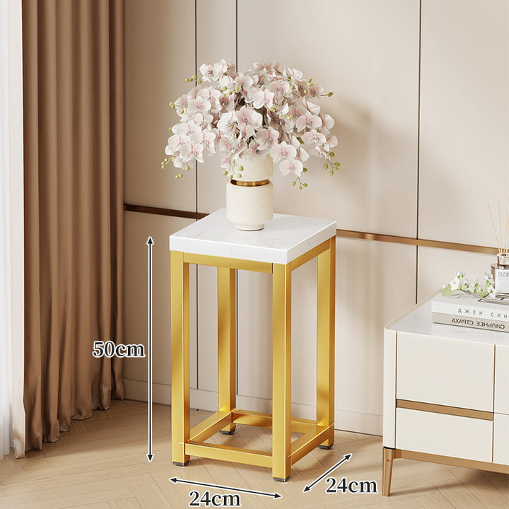 Tall Marble-Top Decorative Plant Pedestal with Slim Metal Frame