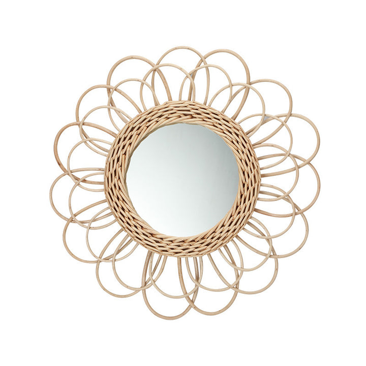 Playful Wall Mirror Made of Rattan
