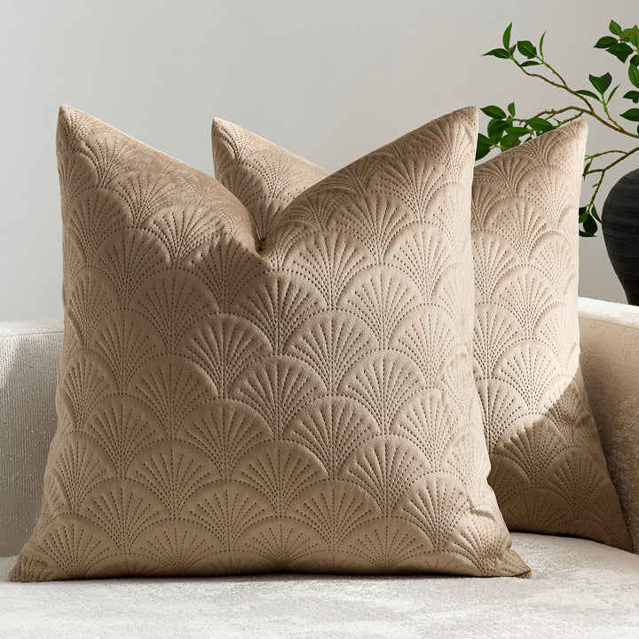 Embroidered Scallop-Pattern Cotton Decorative Throw Pillow Cover