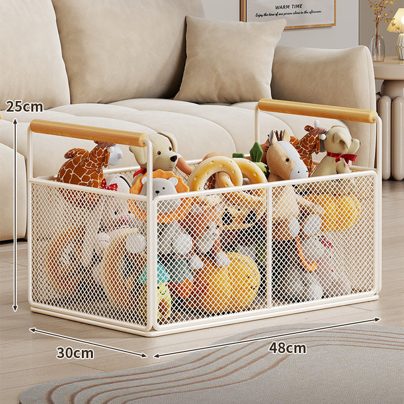 Breathable Diamond Mesh Toy & Home Storage Bin with Ergonomic Wooden Top Handles