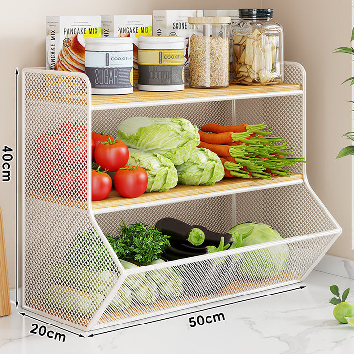 Triple-Tier Metal Mesh Countertop Produce and Pantry Organizer