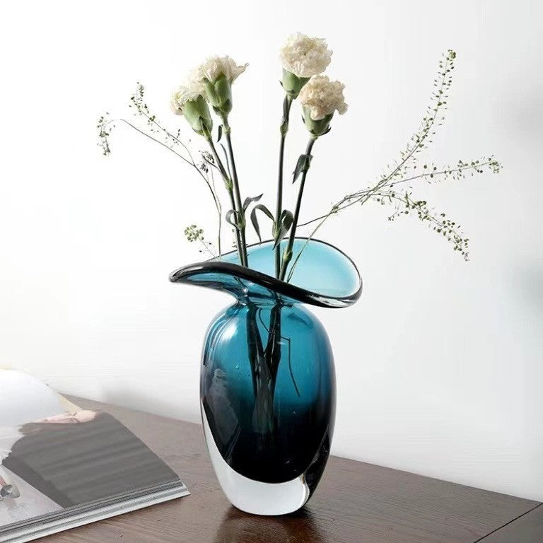 Hand-Blown Sculptural Flared-Top Art Glass Centerpiece Vase