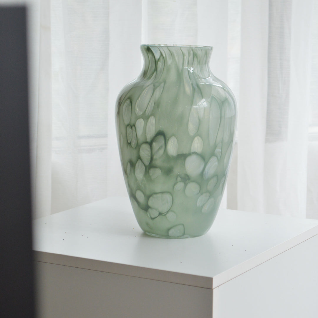 Artisan Mouth-Blown Swirled Bulb Vase with Flared Lip
