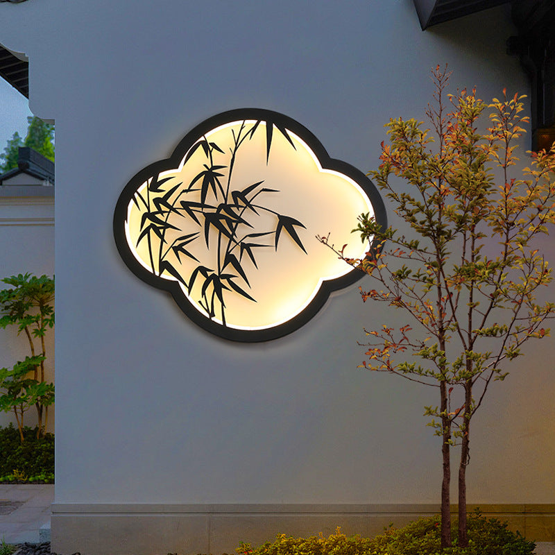 Decorative cloud-shaped LED wall lamp with bamboo silhouette