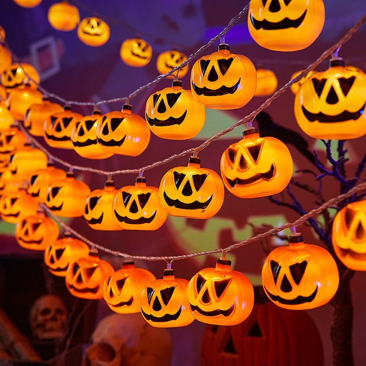 Decorative Halloween string lights with pumpkin motifs