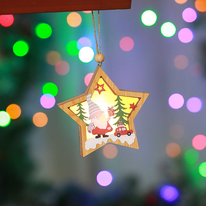 Decorative wooden star with Christmas motif