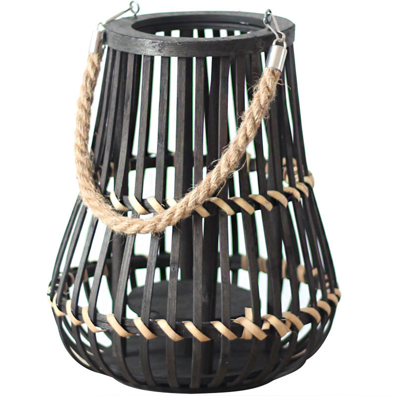 Handcrafted lantern made of wood and wicker