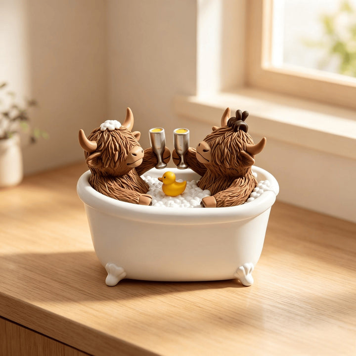 Decoration figure bathing highland cattle