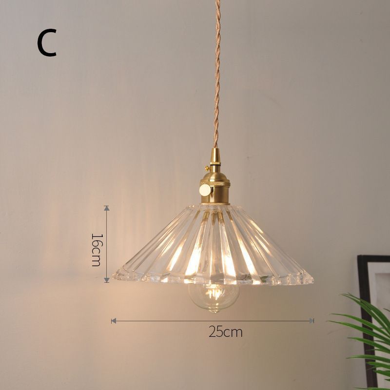 Fluted Glass Pendant Lamp with Vintage Brass Socket