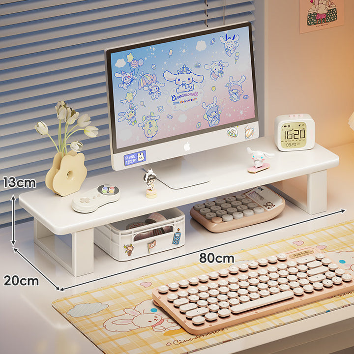 Bamboo Desktop Monitor Riser with Under-Shelf Keyboard Storage and Cable Management