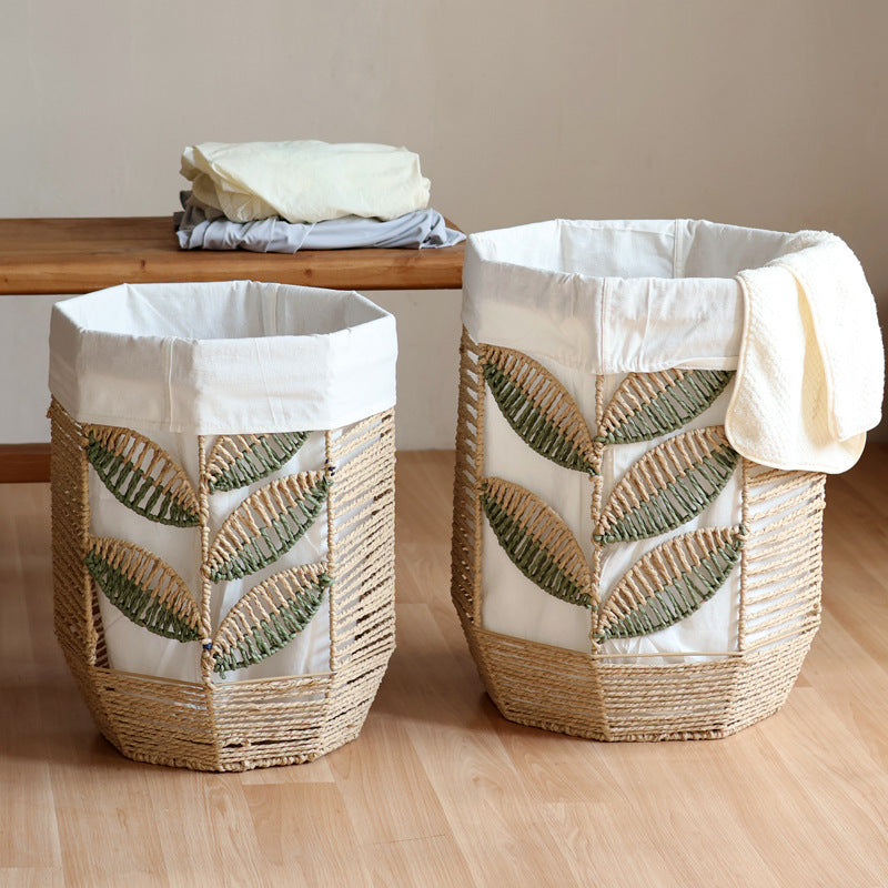 Rustic laundry basket with floral pattern