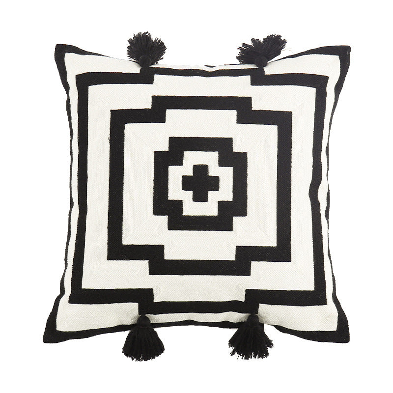 Decorative square decorative cushion with jacquard fabric and decorative tassels