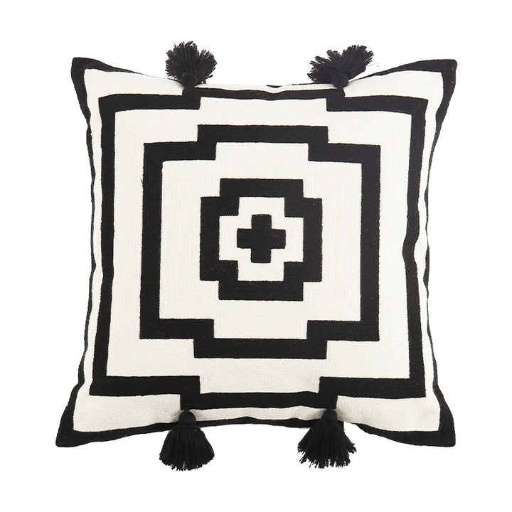 Decorative square decorative cushion with jacquard fabric and decorative tassels