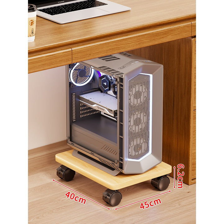 Mobile Under-Desk PC Case Pedestal with Low-Profile Ventilated Platform and Locking Swivel Wheels