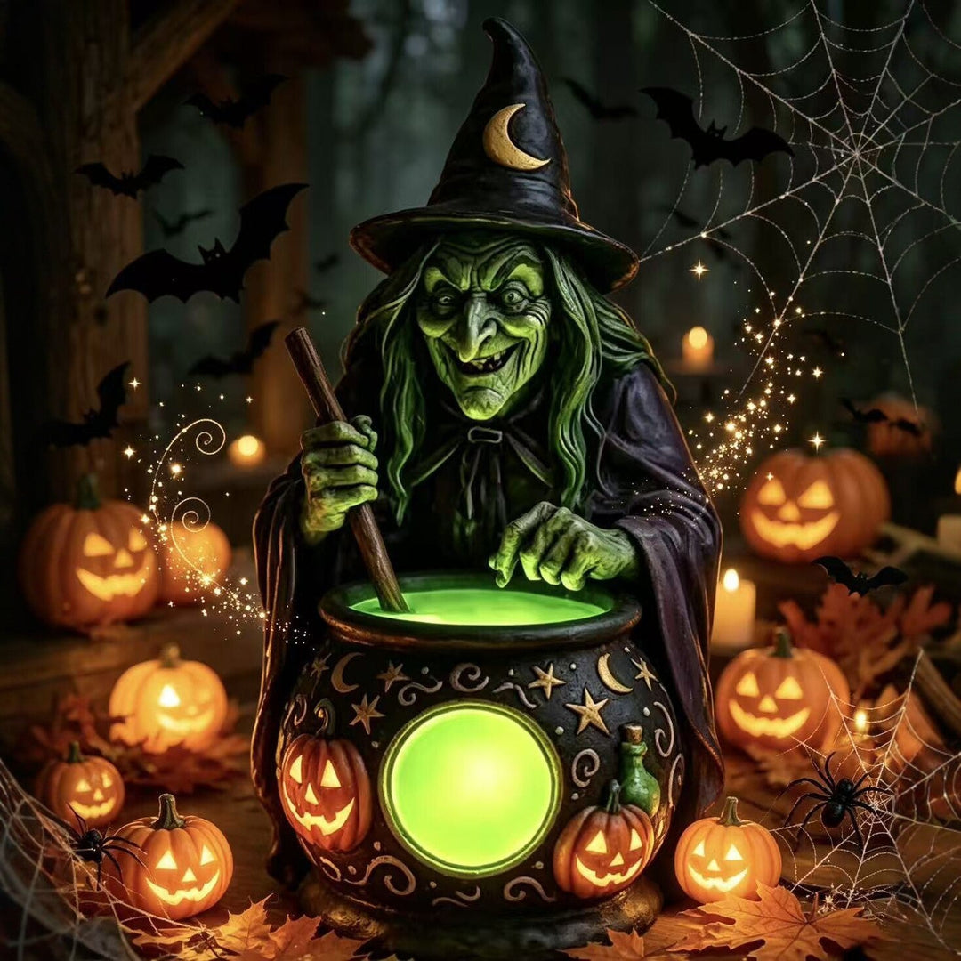 Decorative witch figure with cauldron