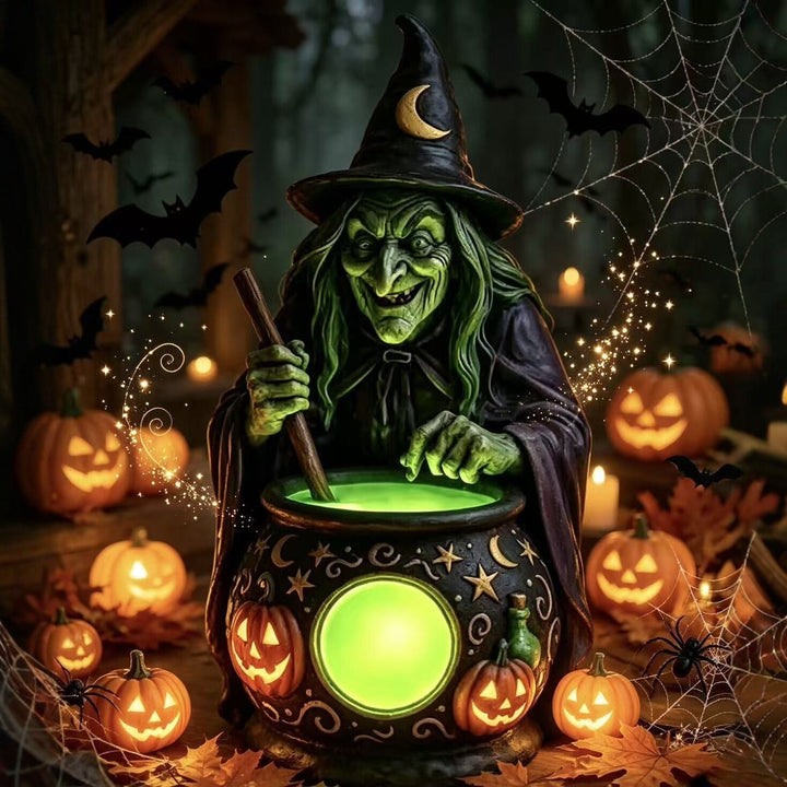Decorative witch figure with cauldron