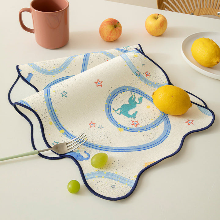 playful kids' placemat made of non-slip washable silicone with animal designs