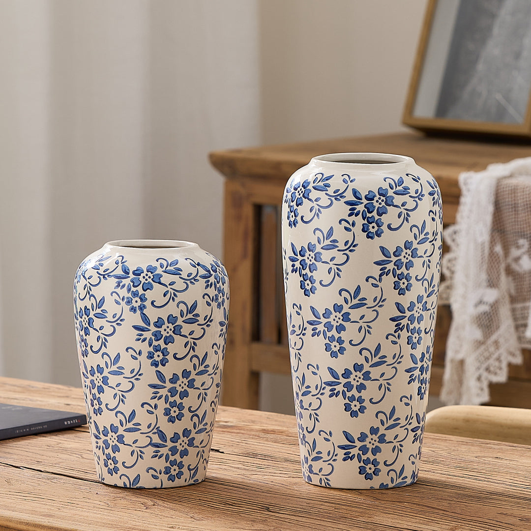 Elegant ceramic vase in floral pattern