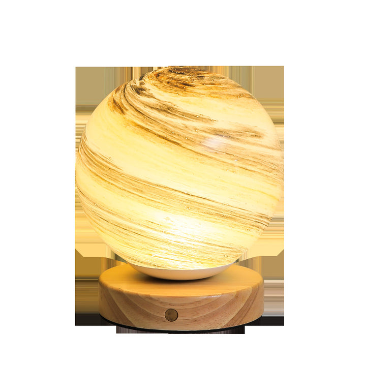 Marbled orb table lamp with wooden base