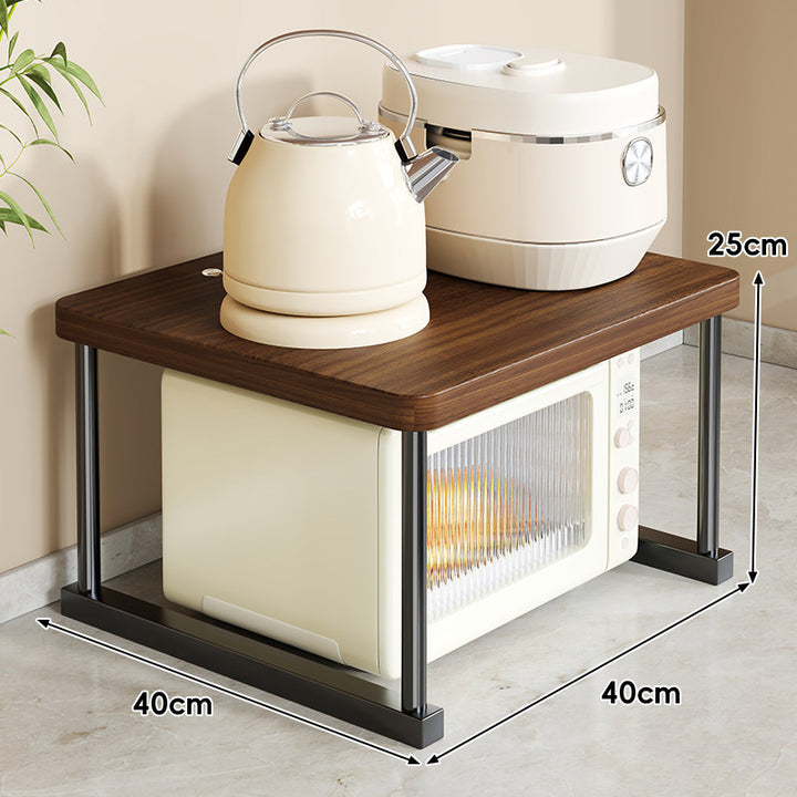 Countertop Appliance Riser Shelf with Wood-Top and Metal Frame