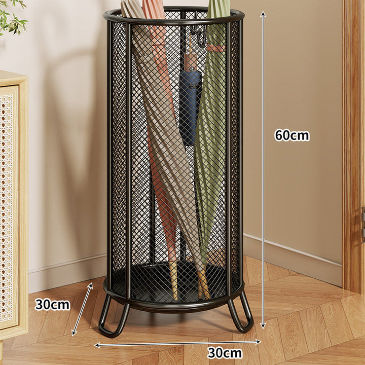 Cylindrical Mesh Umbrella Stand with Elevated Legs and Drain Tray