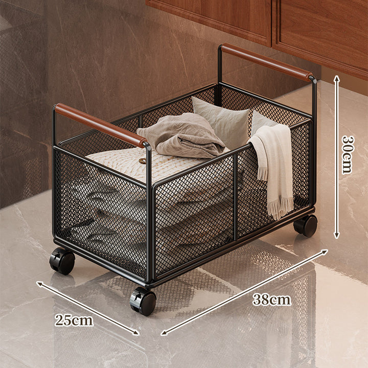 Rustproof Metal Mesh Storage Basket with Wooden Grip Handles