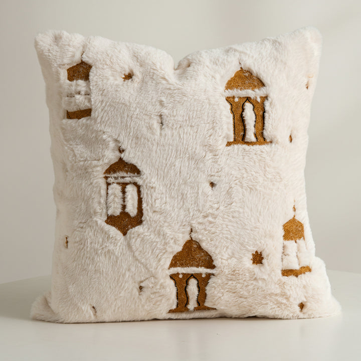 Square cushions made of micro plush with embossed mandala relief and concealed zipper