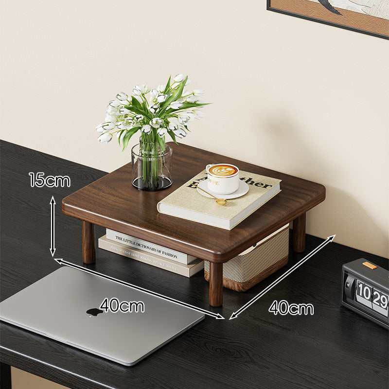 Compact Solid Wood Elevated Desk Display Stand with Under-Shelf Storage and Rounded Leg Design