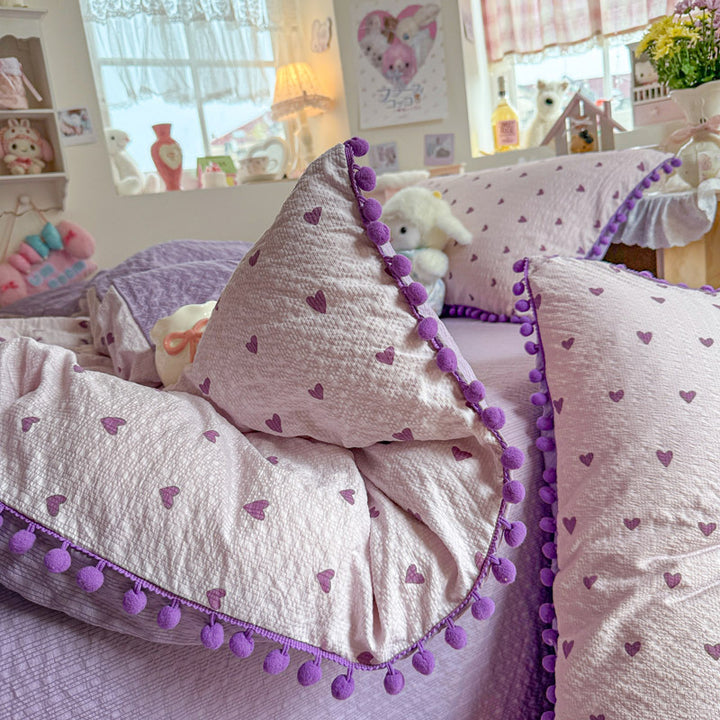 Heart Patterned Decorative Pillow and Duvet Cover Set