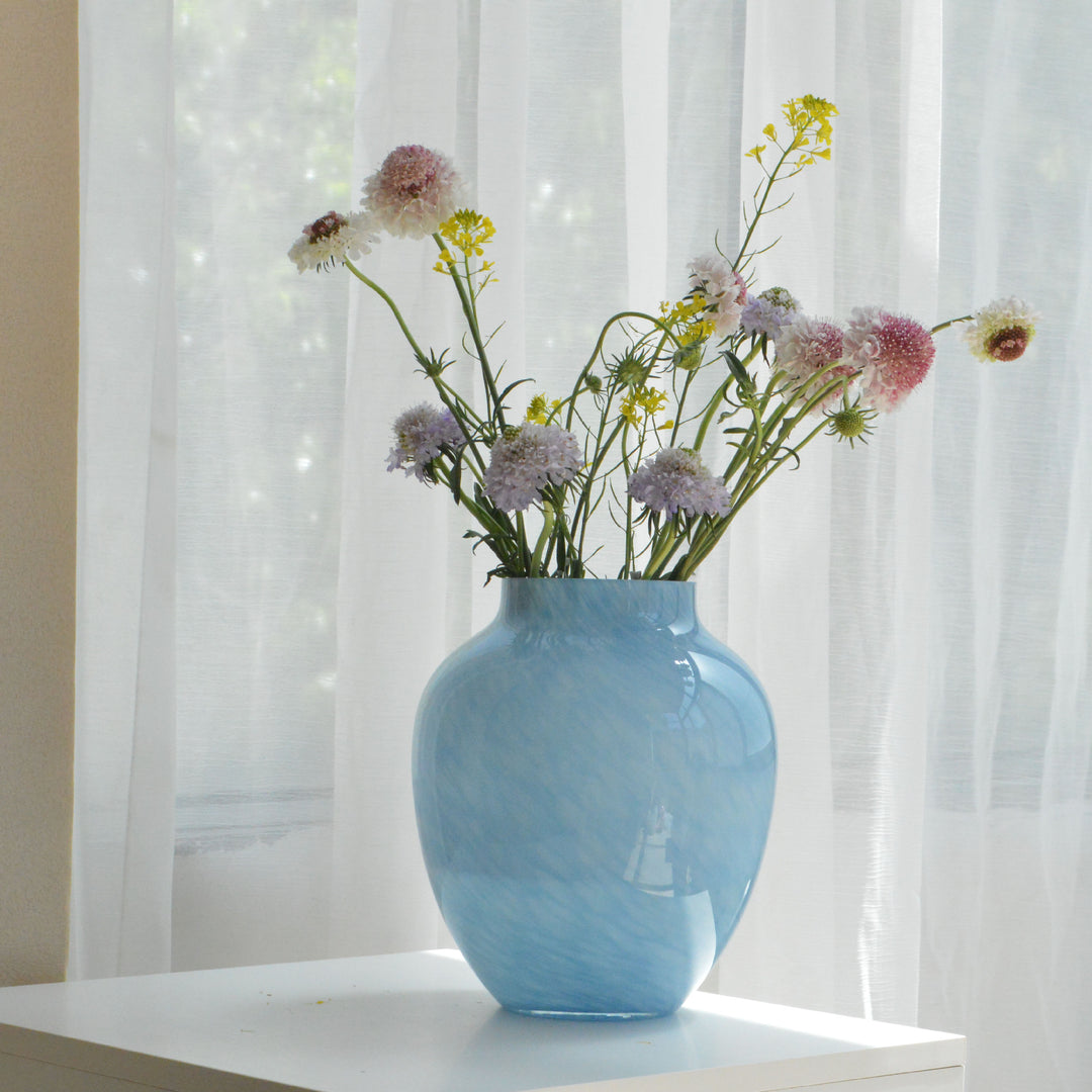 Large Hand-Blown Swirled Glass Decorative Vase