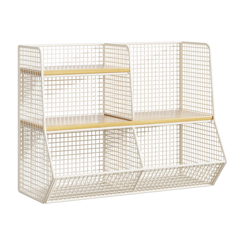 Multi-Tier Metal Mesh Desktop Organizer Shelf with Angled Front Basket