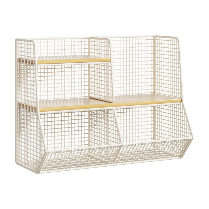 Multi-Tier Metal Mesh Desktop Organizer Shelf with Angled Front Basket