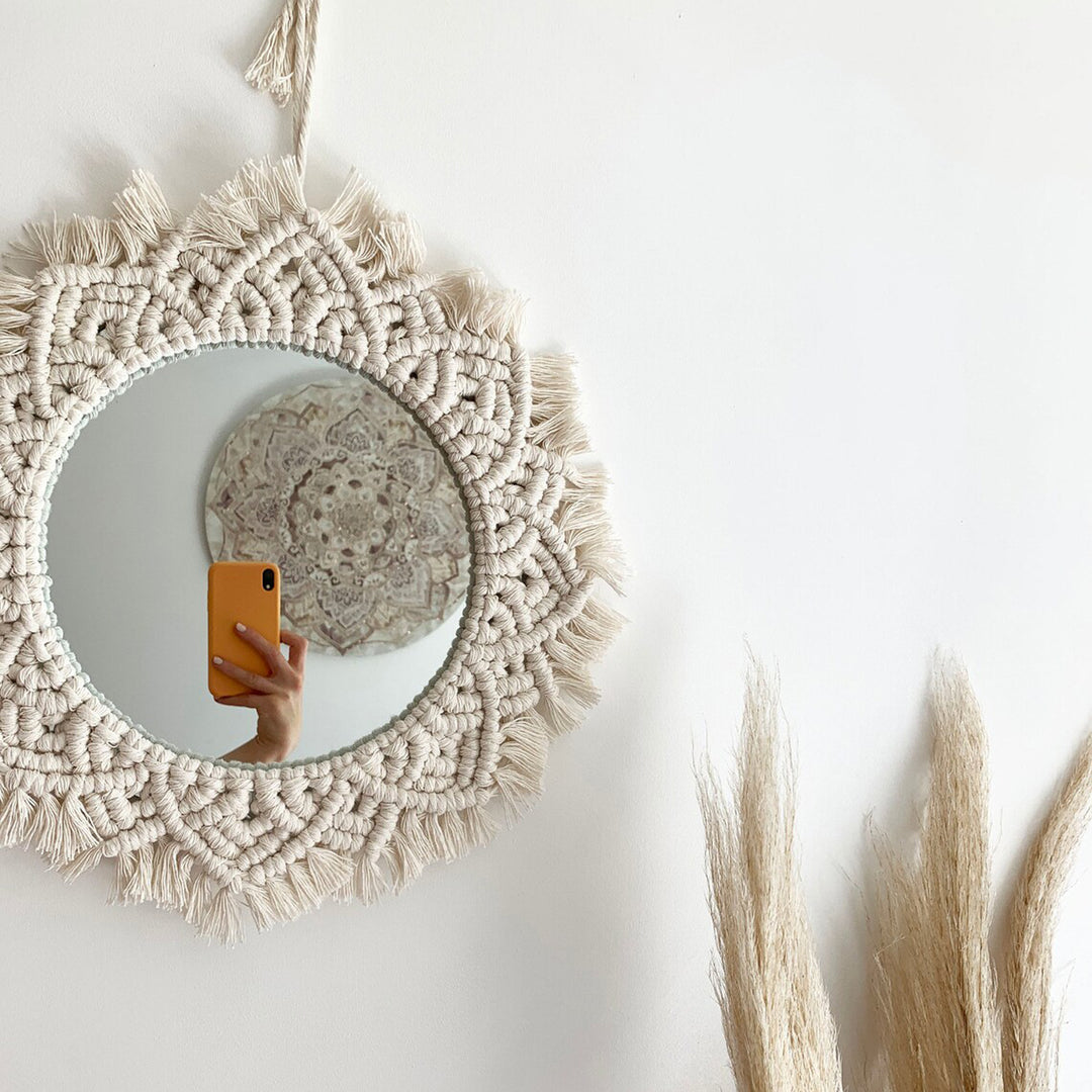 Macrame Wall Mirror with Fringe Detailing