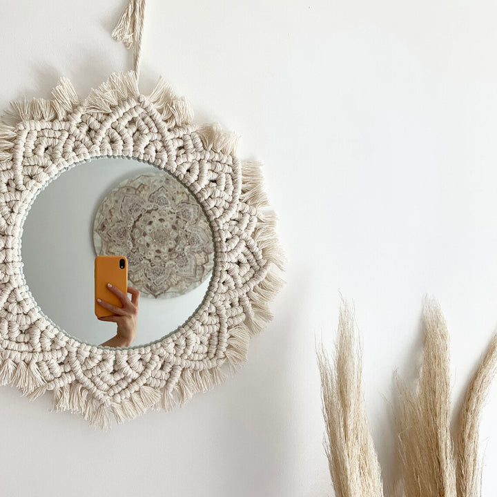 Macrame Wall Mirror with Fringe Detailing