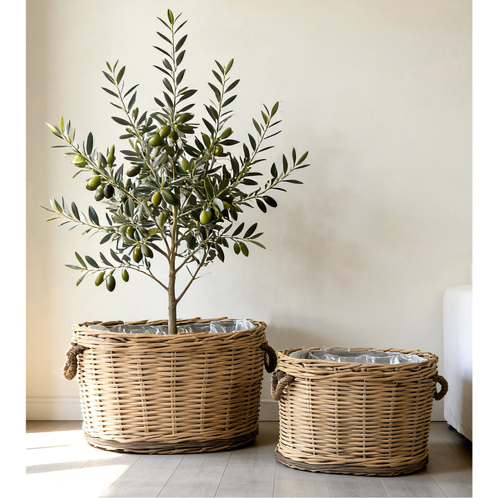 Handwoven storage basket with carrying handles