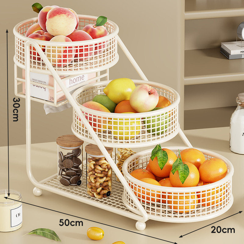 Three-Tier Angled Metal Mesh Countertop Fruit and Produce Organizer
